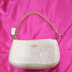 Coach Cream Wristlet with Gold Chain